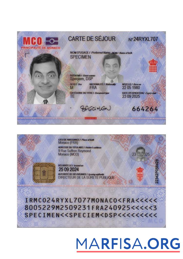 Blank Monaco residence permit 2024 present template